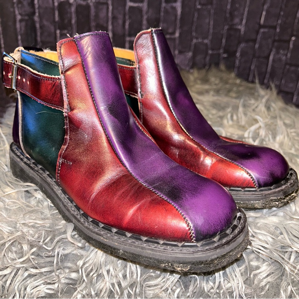 Vtg 90s John Fluevog x Dr Martens Colorblock Leather Boots Sz 5 M / 7 W